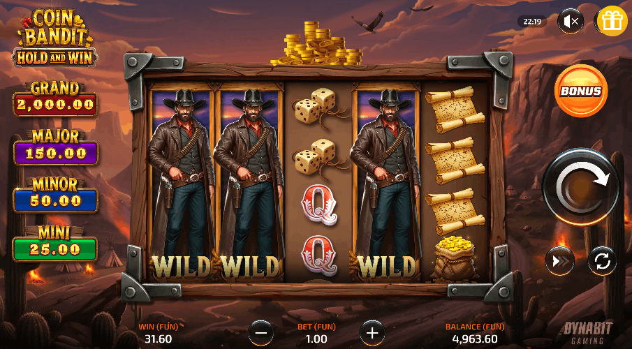 Coin Bandit Dynabit Gaming &mdash; slot wild west con RTP 96% en Paf