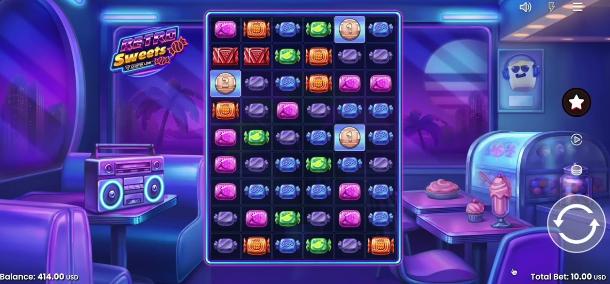 Retro Sweets Push Gaming &mdash; cluster 7x7 con cascadas RTP 96,16% en Paf
